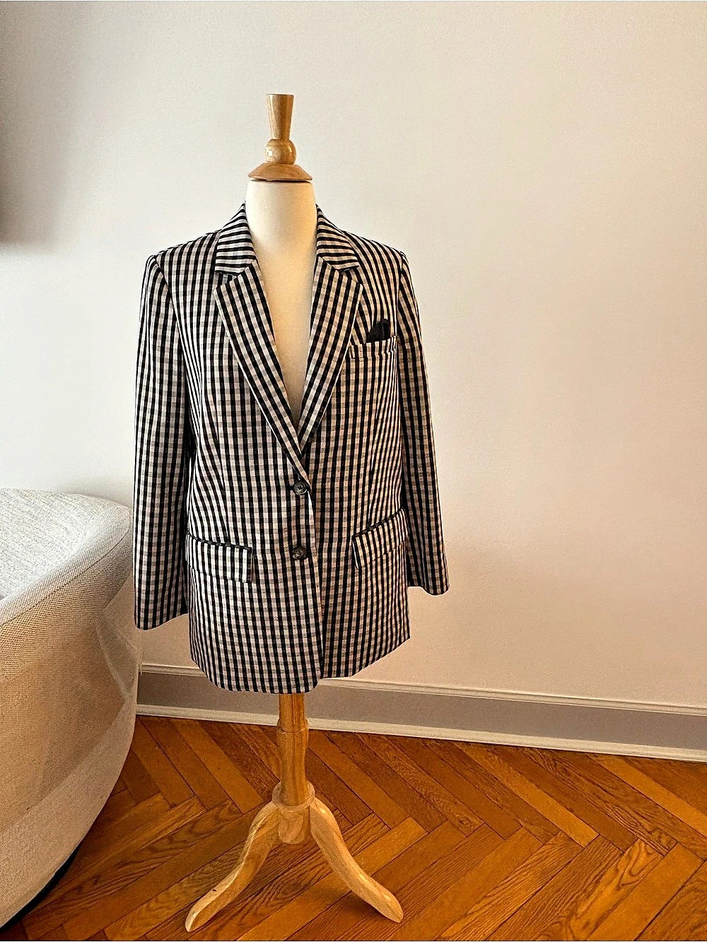 EVERLANE Gingham Blazer Black & CREAM Size 2Like New